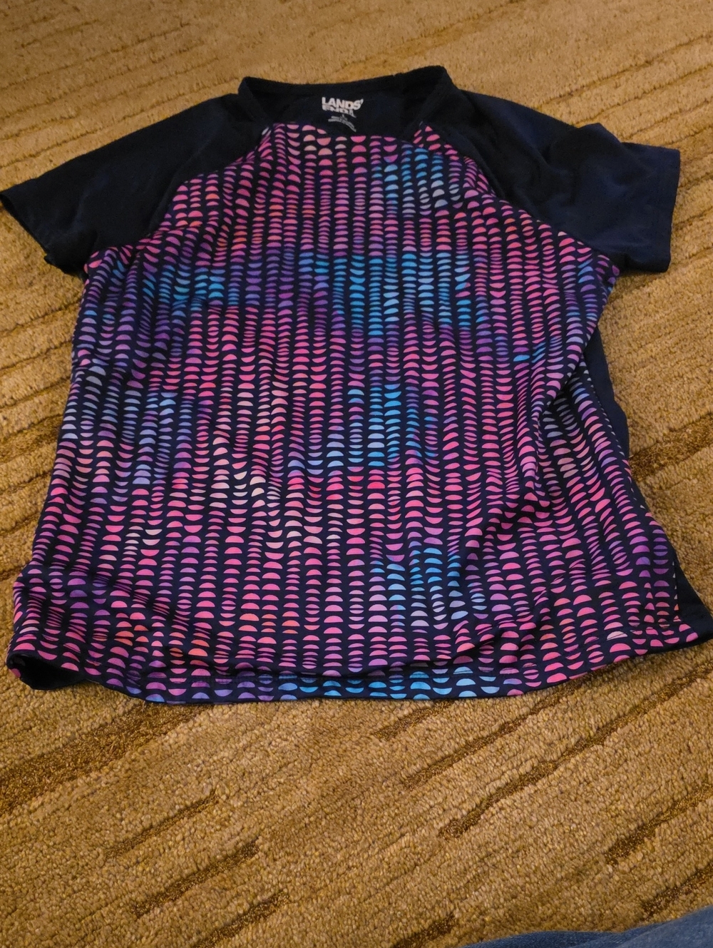 5/25 Lands' End Short-Sleeve Rash Guard in Pink & Blue Pattern Size 10-12